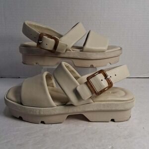 Vince Platform Sandals Beige Leather Buckle Chunky Lug Sole Women US 6 EUR‎ 36
